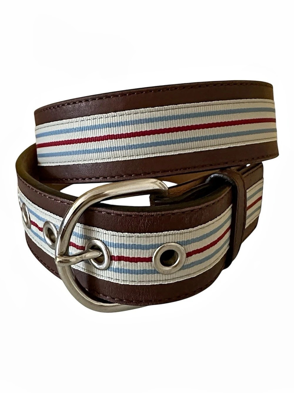 Ariat The Inside Story Striped Leather Belt in Brown White Blue Red Size 30/75